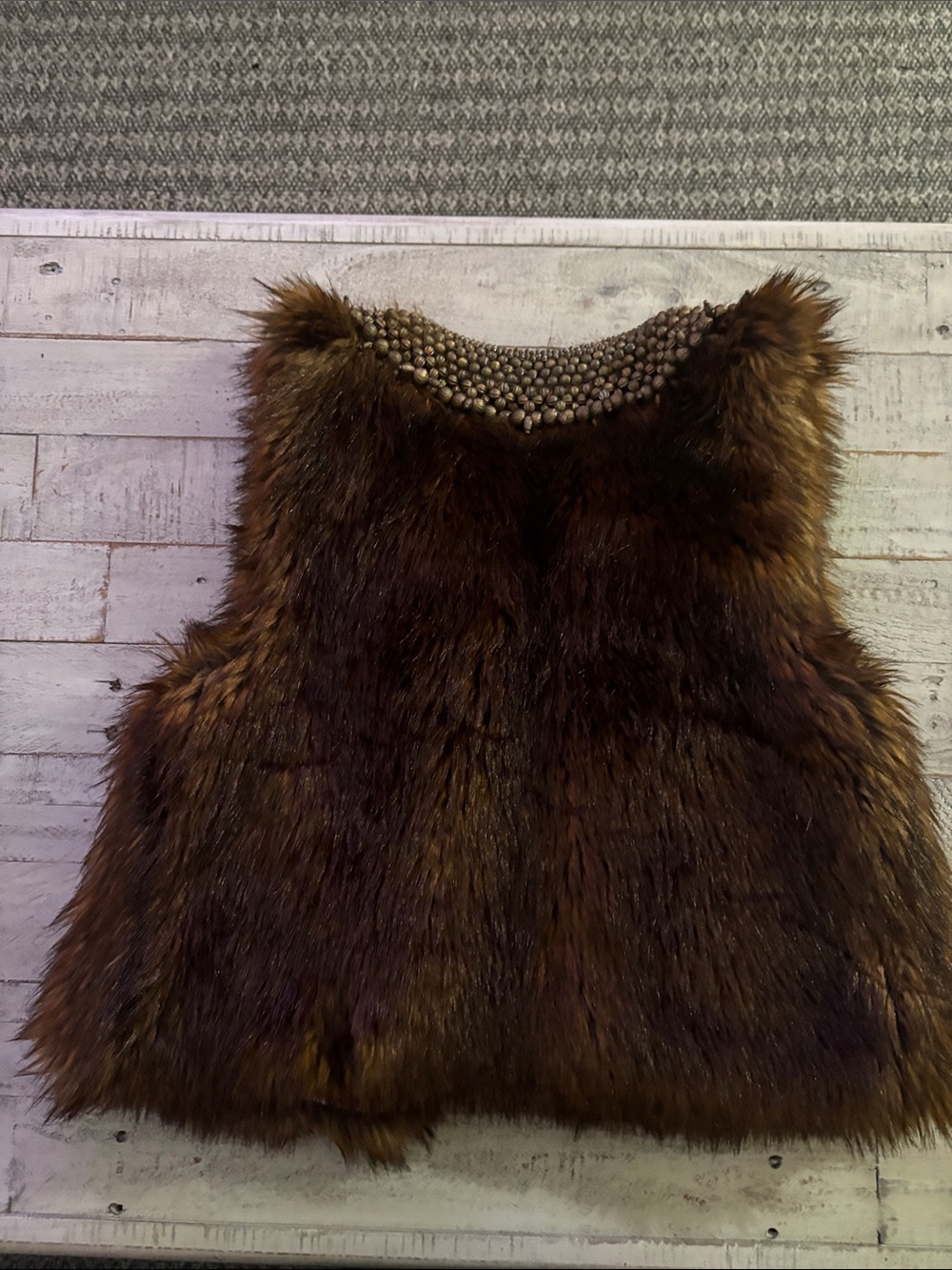 Gryphon Brown Faux Fur Beaded Collar Vest
